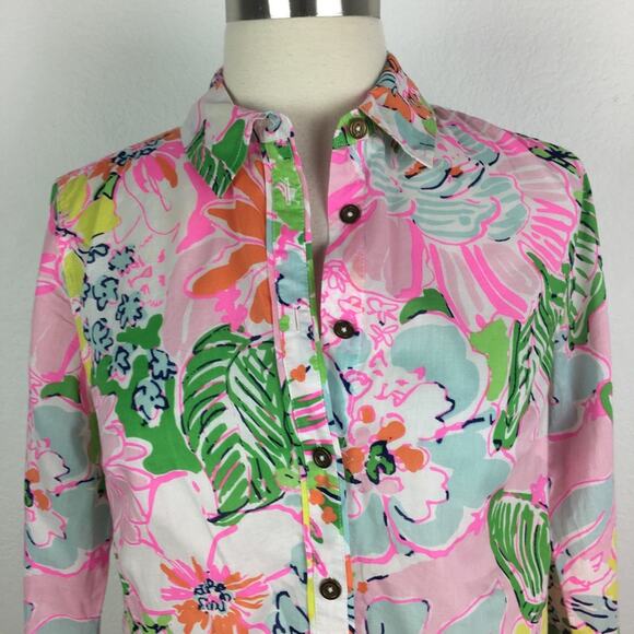 Lilly Pulitzer for Target Pink Floral Long Sleeve Button Blouse XS - Picture 2 of 6